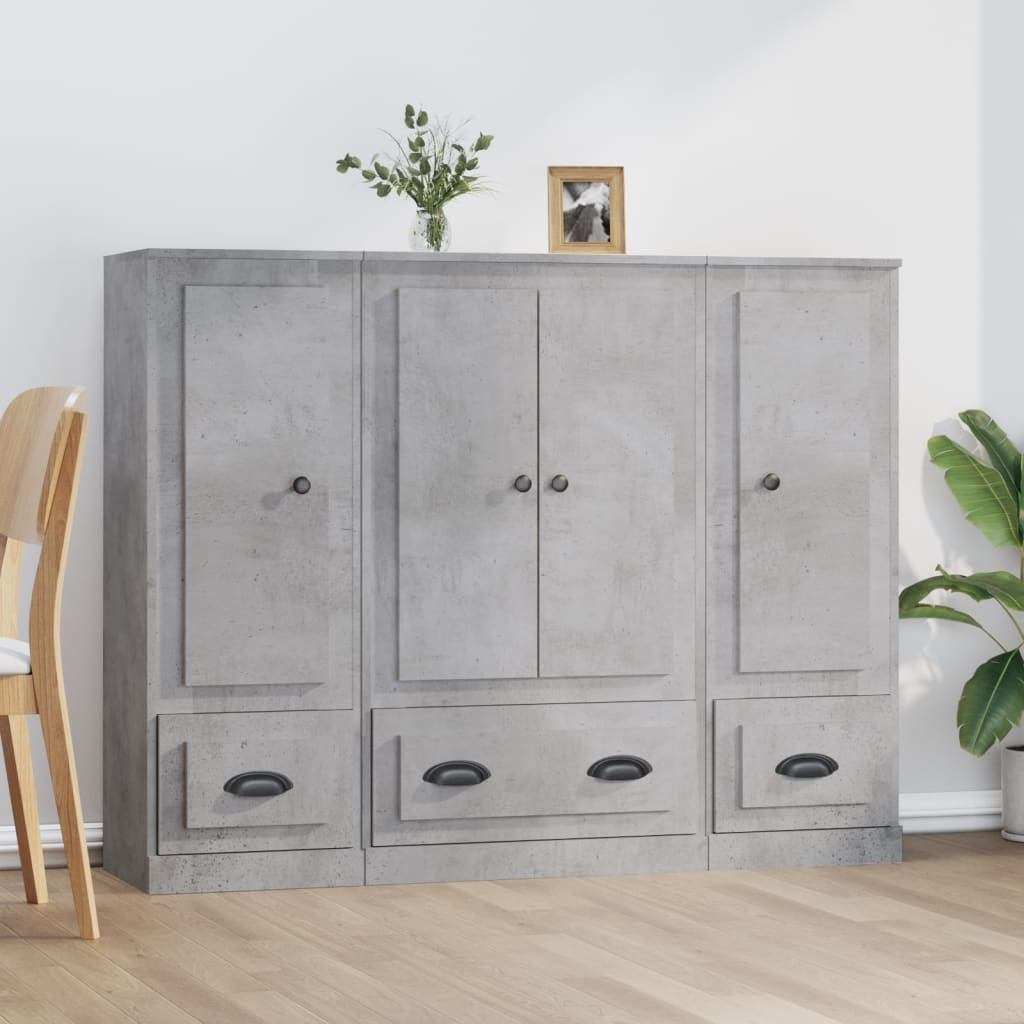 vidaXL Highboards 3 Stk. Betongrau Holzwerkstoff