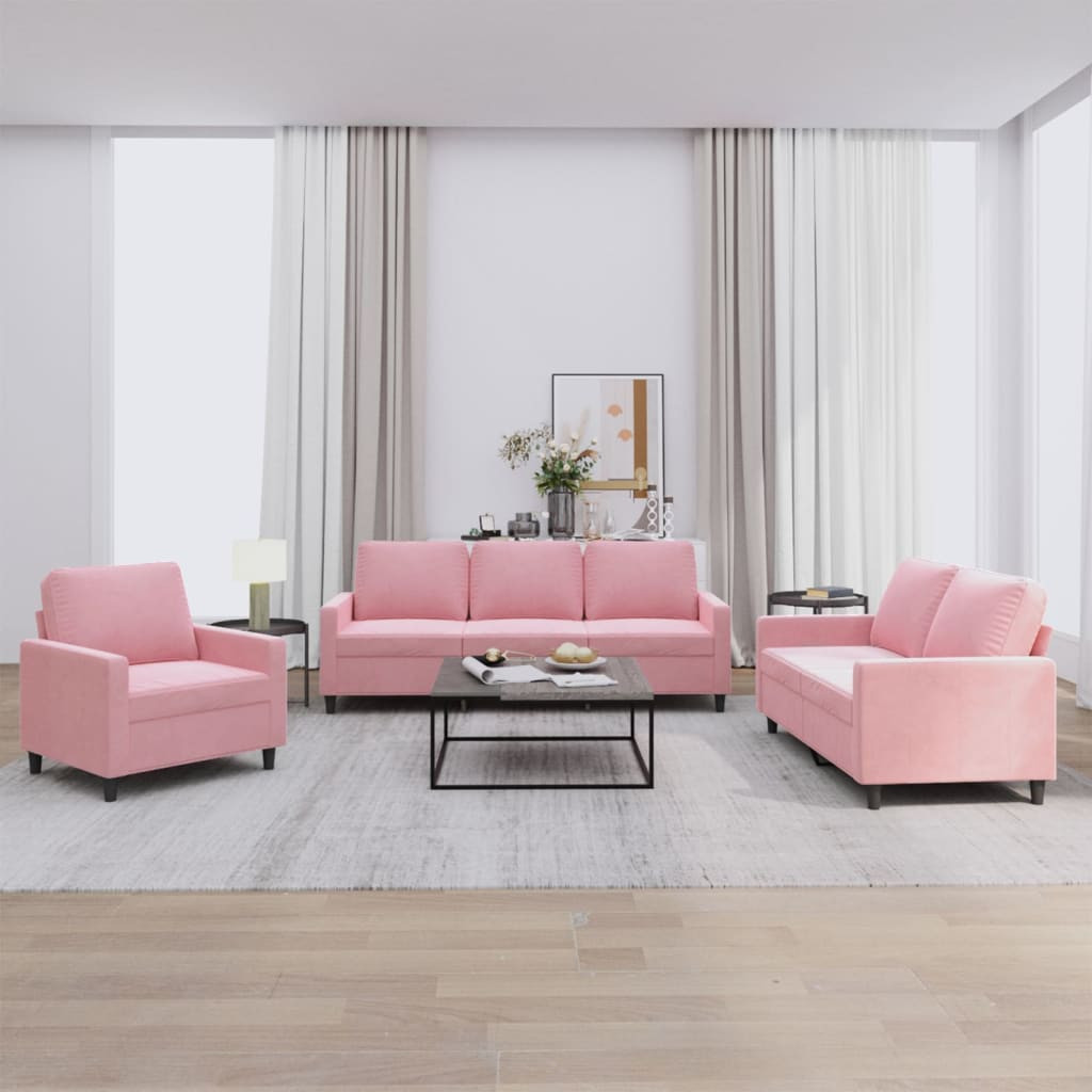 vidaXL 3-tlg. Sofagarnitur mit Kissen Rosa Samt