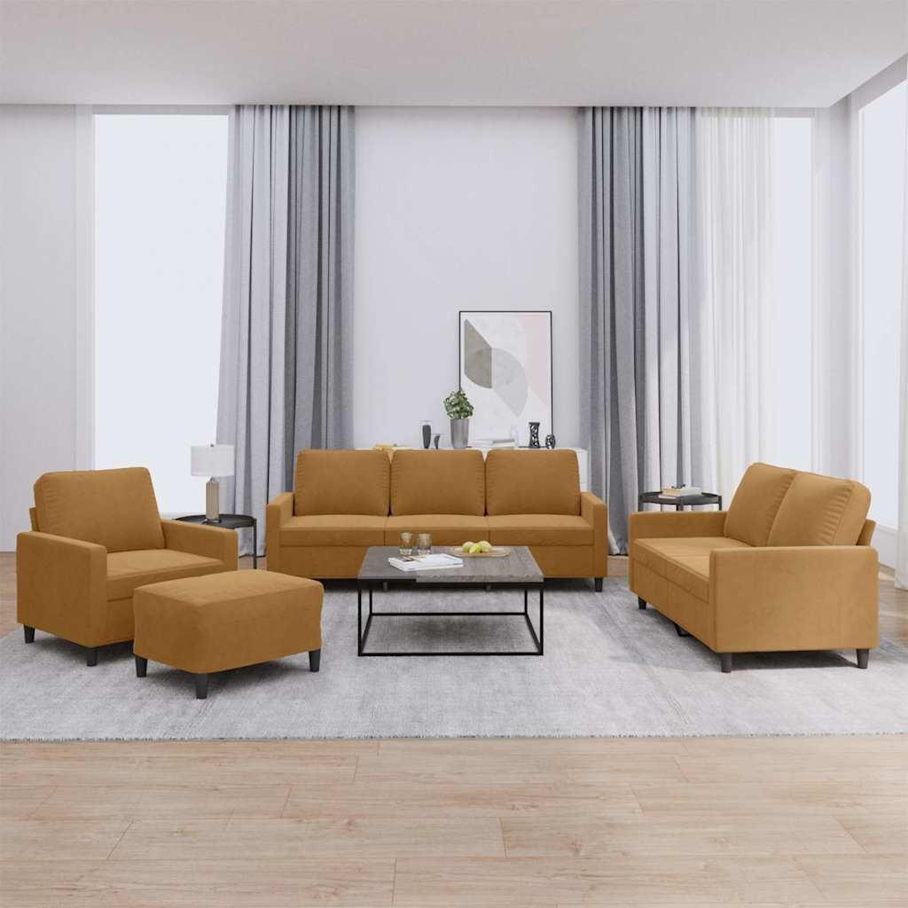 vidaXL 4-tlg. Sofagarnitur mit Kissen Braun Samt