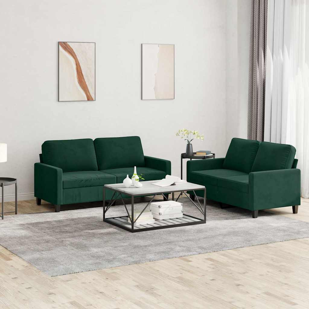 vidaXL 2-tlg. Sofagarnitur mit Kissen Dunkelgrün Samt