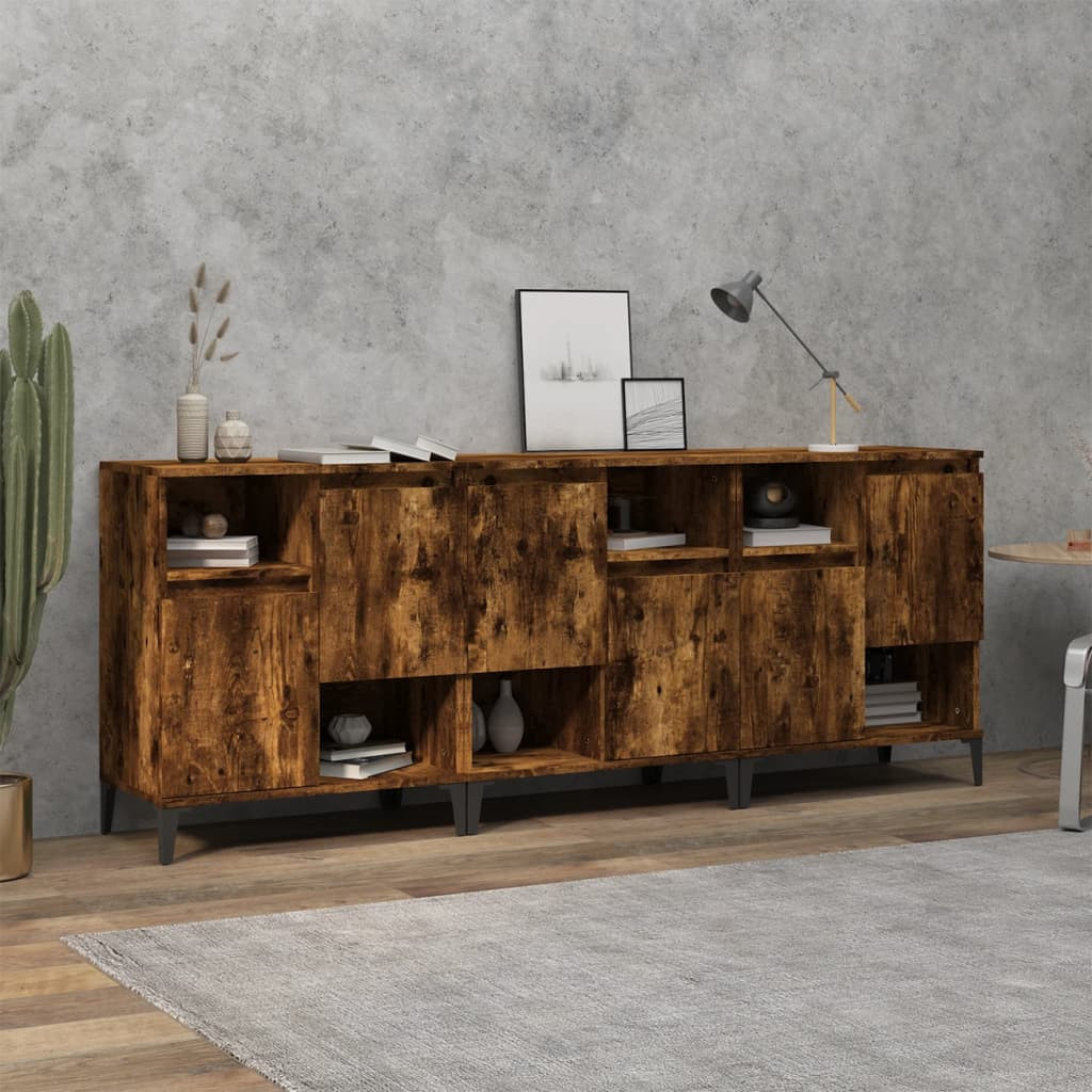 vidaXL Sideboards 3 Stk. Räuchereiche 60x35x70 cm Holzwerkstoff