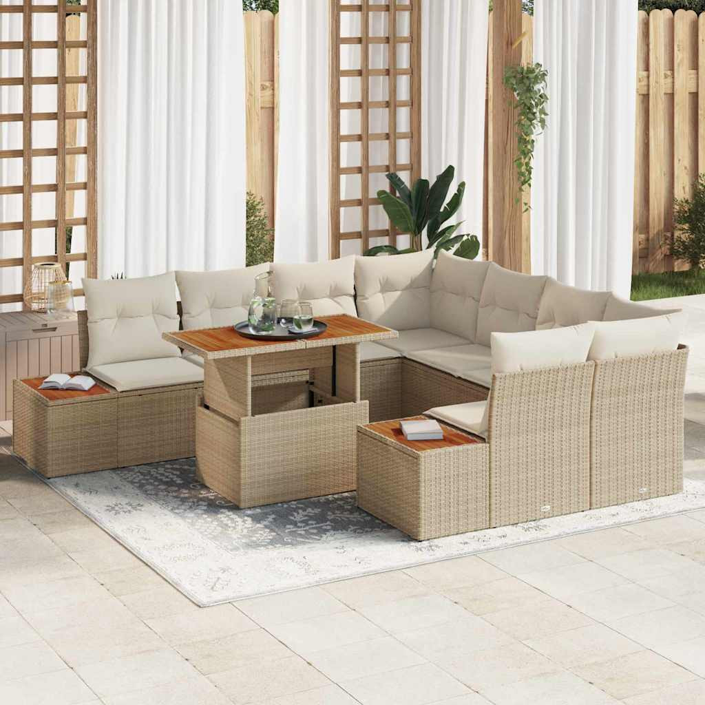 vidaXL Gartensofa-set 9 Stk. Beige Poly-Rattan