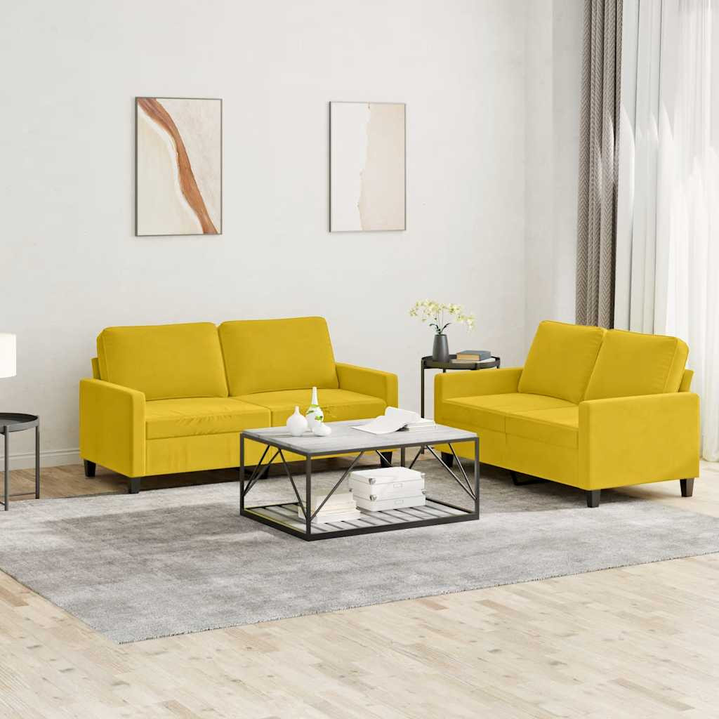 vidaXL 2-tlg. Sofagarnitur mit Kissen Gelb Samt