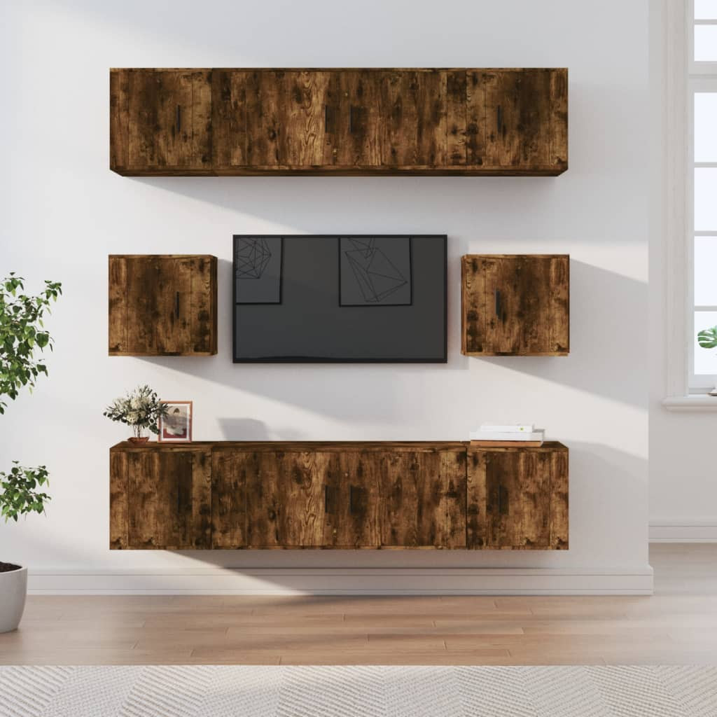 vidaXL 8-tlg. TV-Schrank-Set Räuchereiche Holzwerkstoff