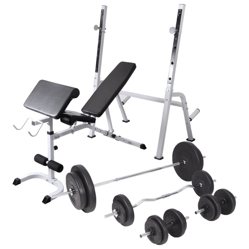 vidaXL Hantelbank mit Ablage, Langhantel und Kurzhantel-Set 90 kg