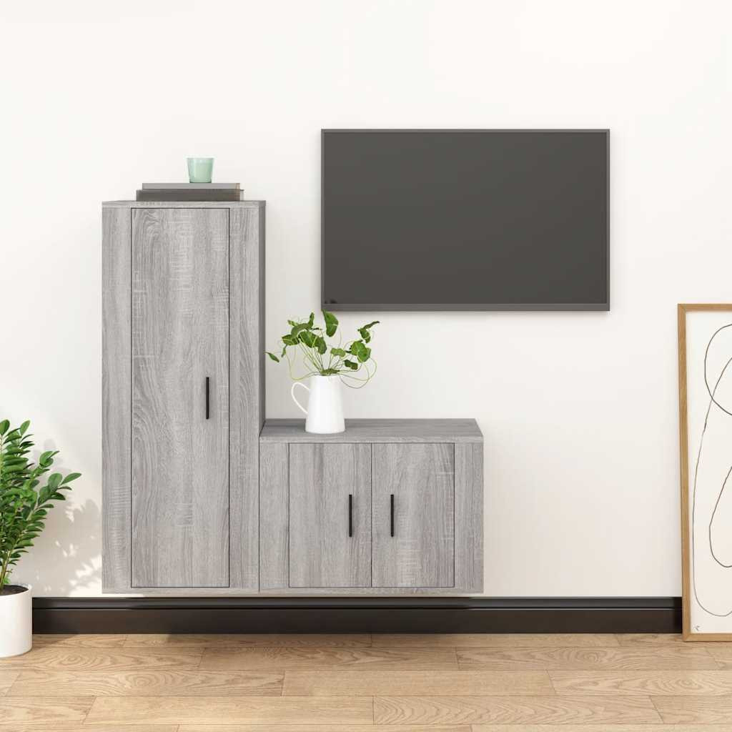 vidaXL 2-tlg. TV-Schrank-Set Grau Sonoma Holzwerkstoff