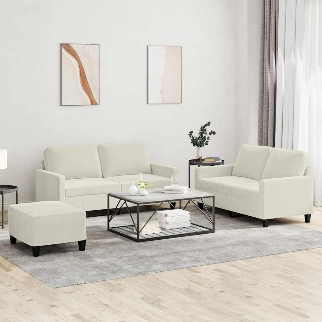 vidaXL 3-tlg. Sofagarnitur mit Kissen Creme Samt