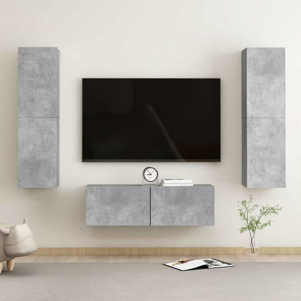 vidaXL 3-tlg. TV-Schrank-Set Betongrau Holzwerkstoff