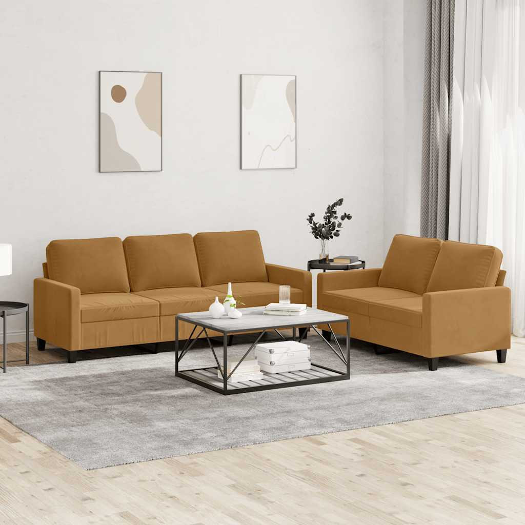 vidaXL 2-tlg. Sofagarnitur mit Kissen Braun Samt