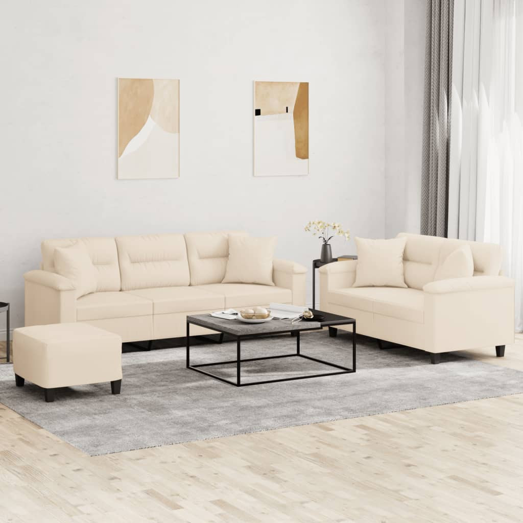 vidaXL 3-tlg. Sofagarnitur mit Kissen Beige Mikrofasergewebe