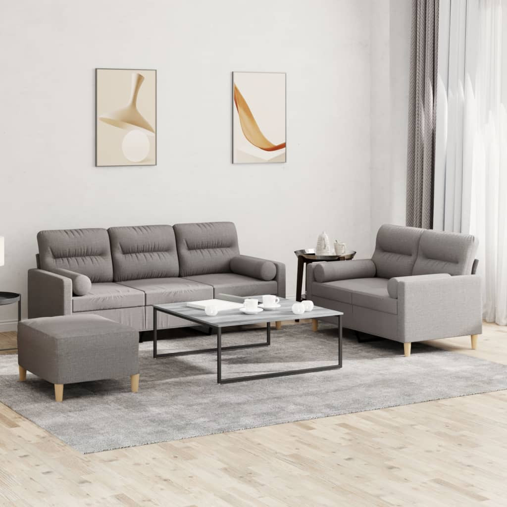 vidaXL 3-tlg. Sofagarnitur mit Kissen Taupe Stoff