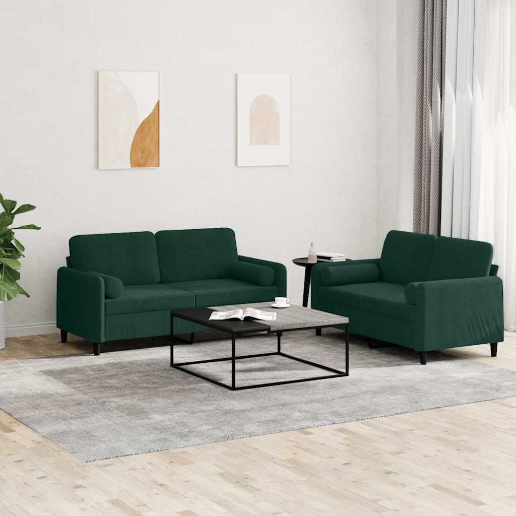 vidaXL 2-tlg. Sofagarnitur mit Kissen Dunkelgrün Samt