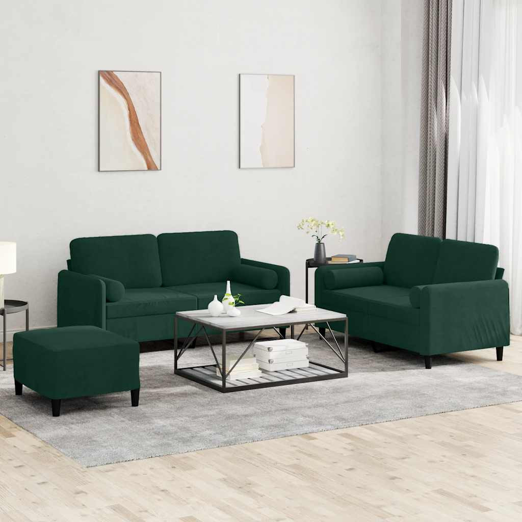 vidaXL 3-tlg. Sofagarnitur mit Kissen Dunkelgrün Samt