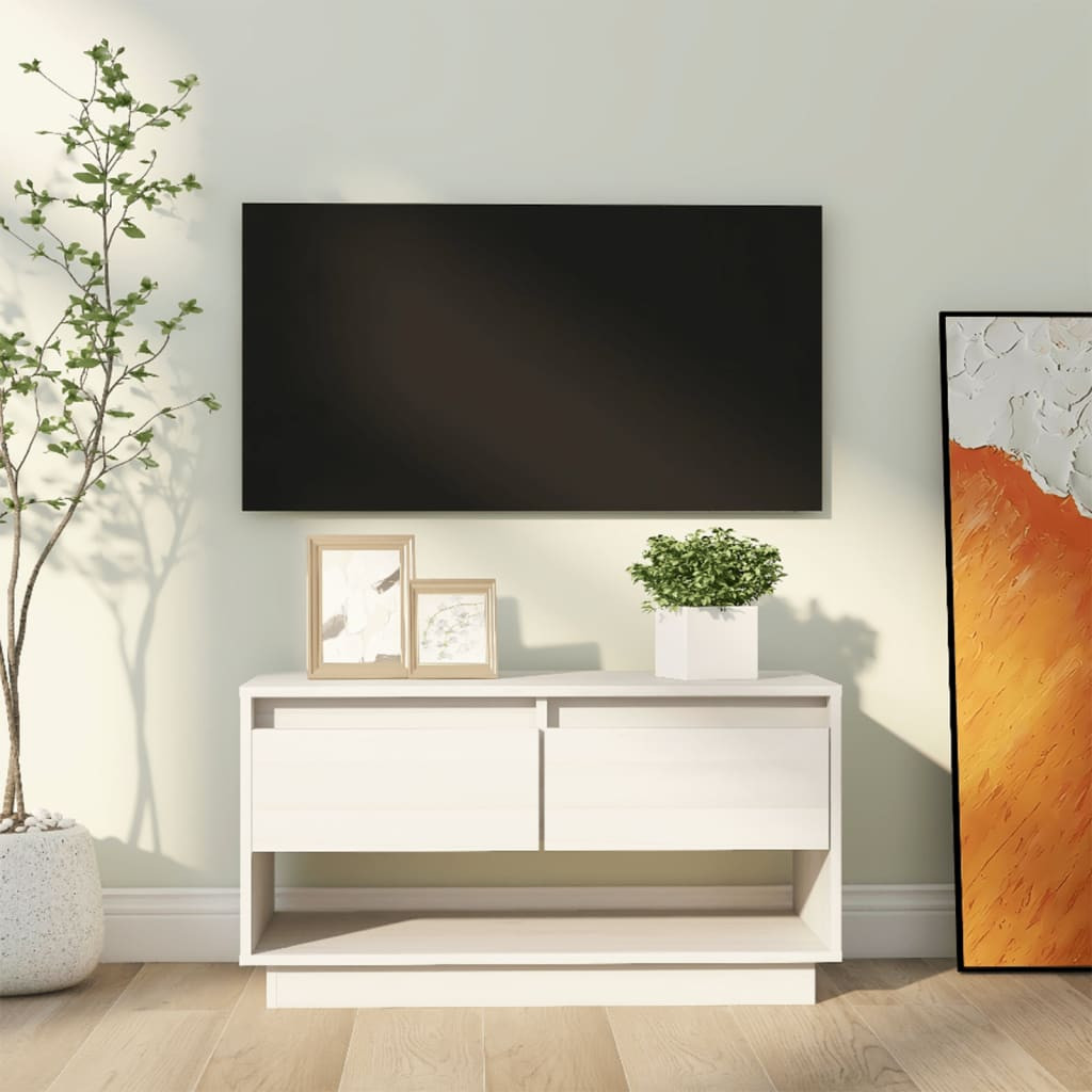 vidaXL TV-Schrank Weiß 74x34x40 cm Massivholz Kiefer