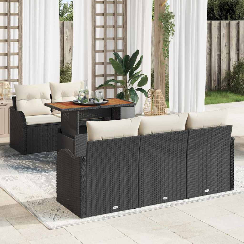 vidaXL Gartensofa-set mit Kissen 6 pcs Schwarz und Creme Poly-Rattan