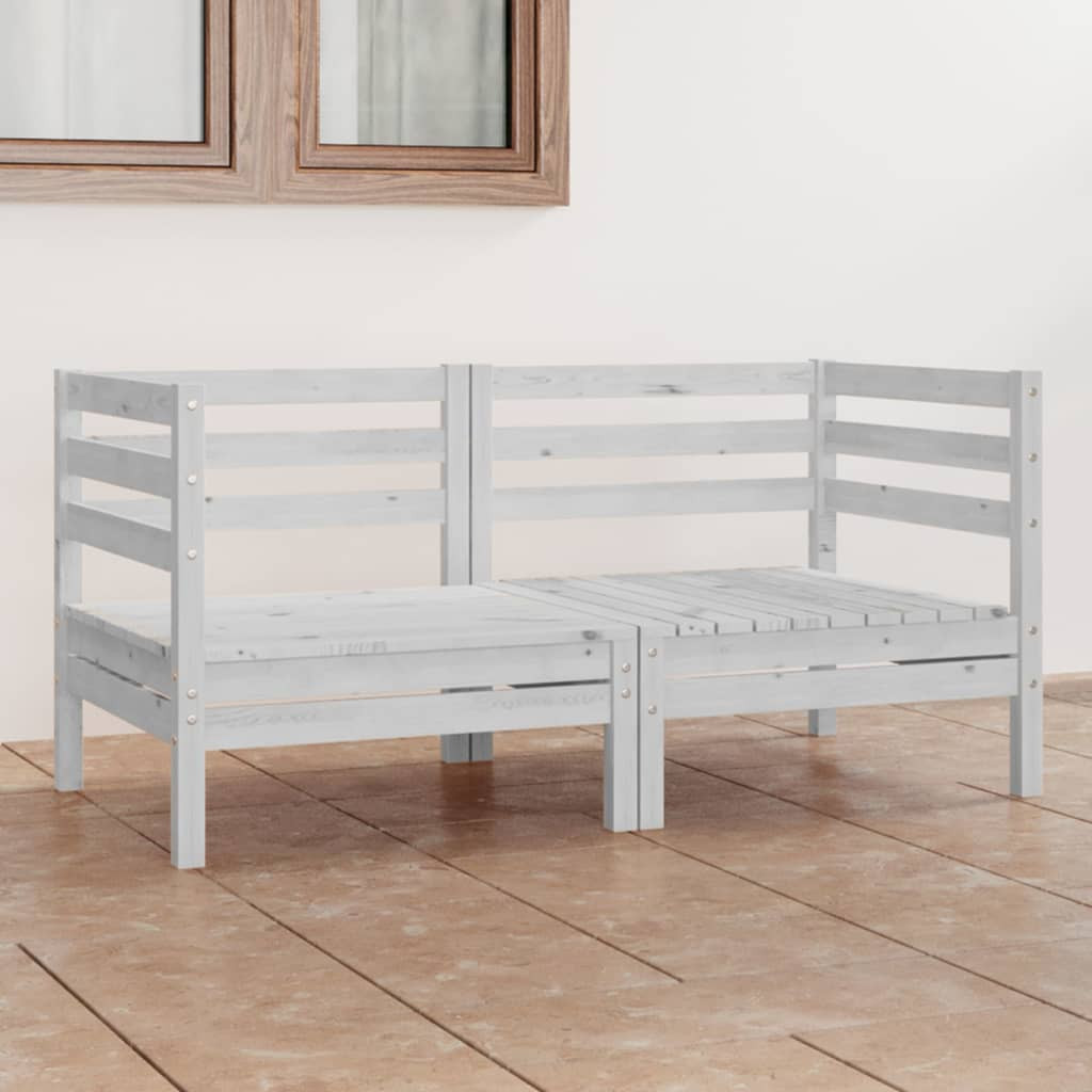 vidaXL 2-Sitzer-Gartensofa Weiß Kiefer Massivholz