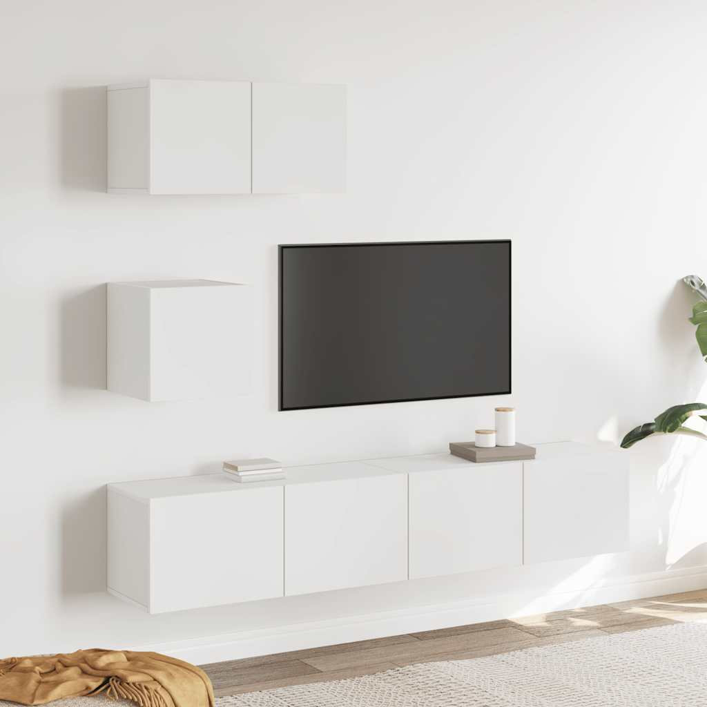 vidaXL 4-tlg. TV-Schrank-Set Weiß Holzwerkstoff