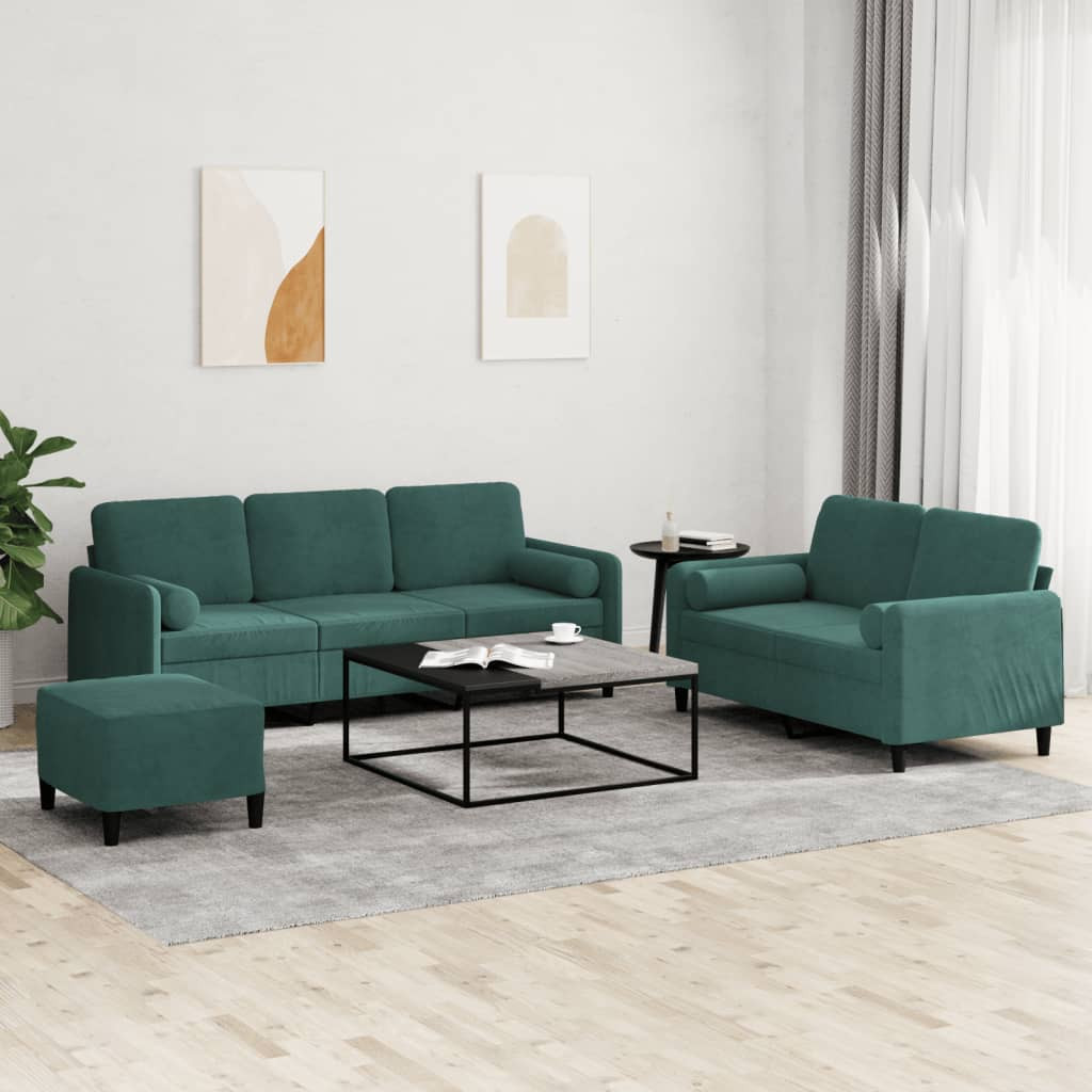 vidaXL 3-tlg. Sofagarnitur mit Kissen Dunkelgrün Samt