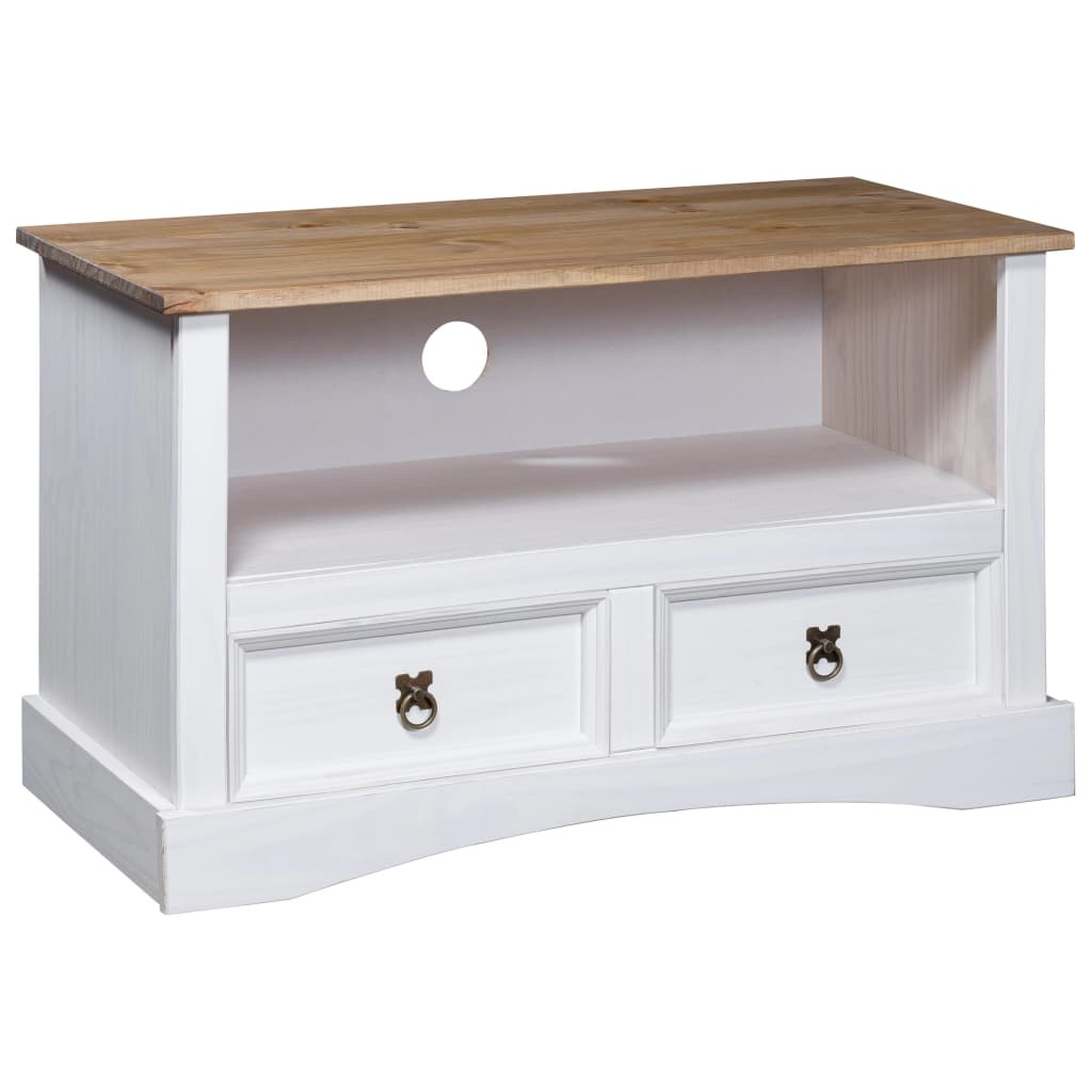 vidaXL TV-Schrank Mexiko-Stil Kiefernholz Weiß 91x43x56 cm