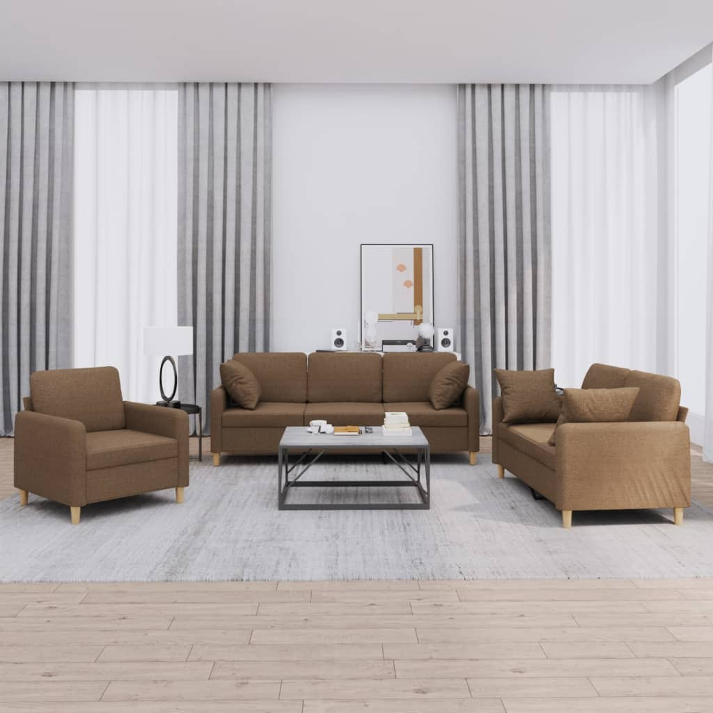 vidaXL 3-tlg. Sofagarnitur mit Kissen Braun Stoff