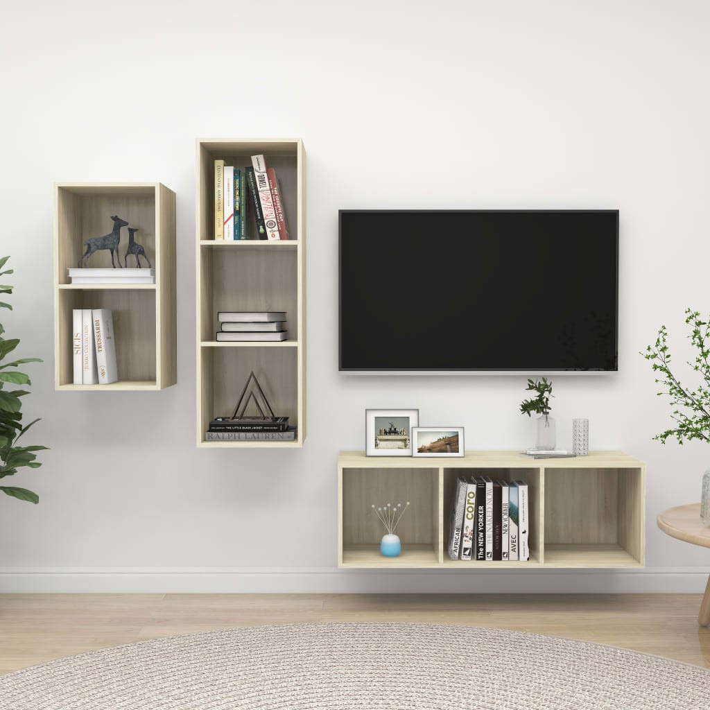 vidaXL 3-tlg. TV-Schrank-Set Sonoma-Eiche Holzwerkstoff
