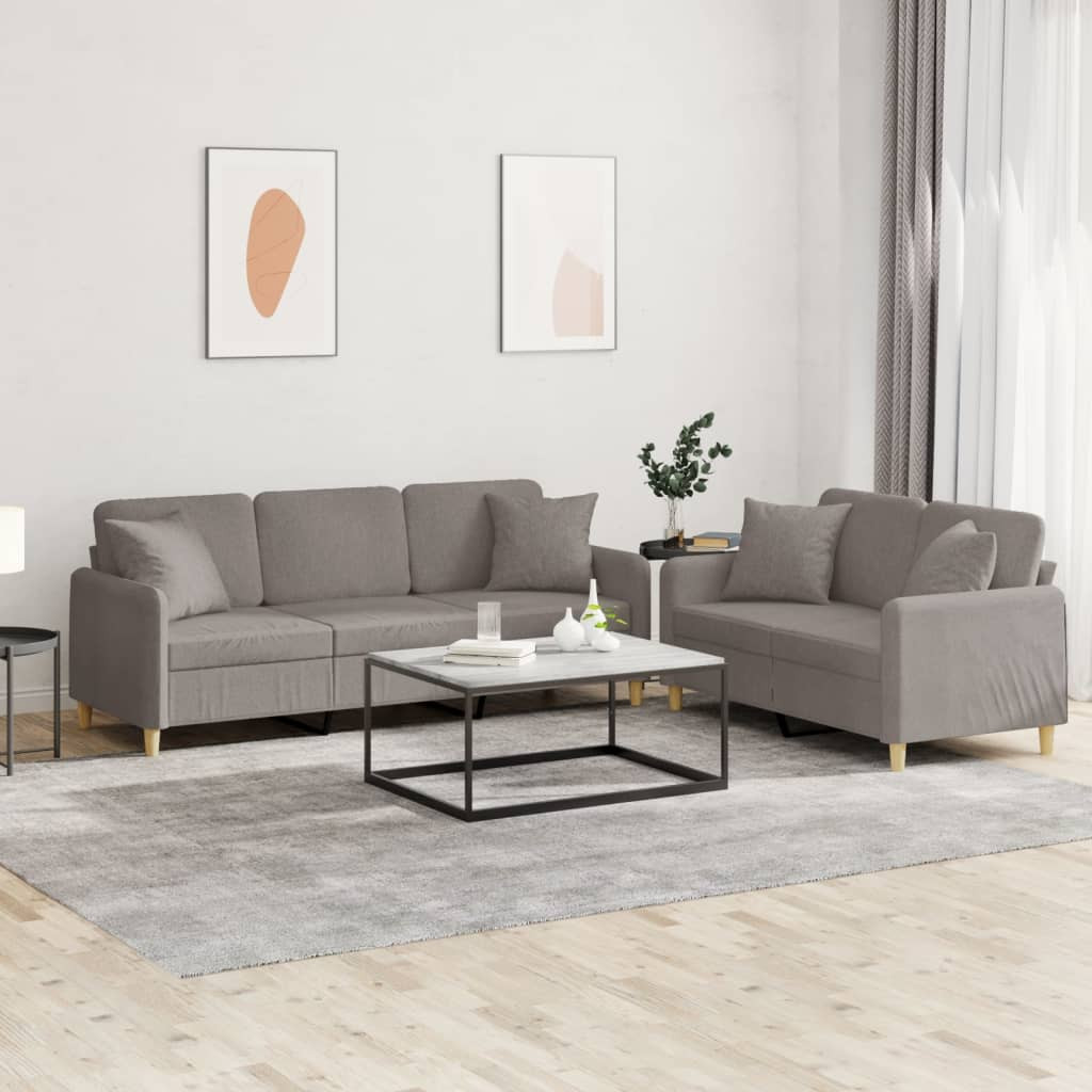 vidaXL 2-tlg. Sofagarnitur mit Kissen Taupe Stoff