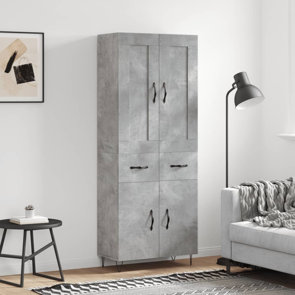 vidaXL Highboard Betongrau 69,5x34x180 cm Holzwerkstoff