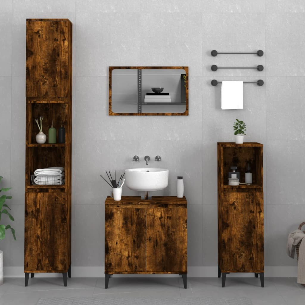 vidaXL 3-tlg. Badmöbel-Set Räuchereiche Holzwerkstoff