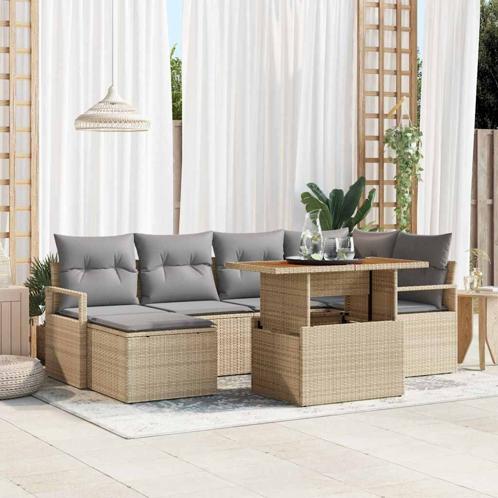 vidaXL Gartensofa-set 7 pcs Beige Poly-Rattan