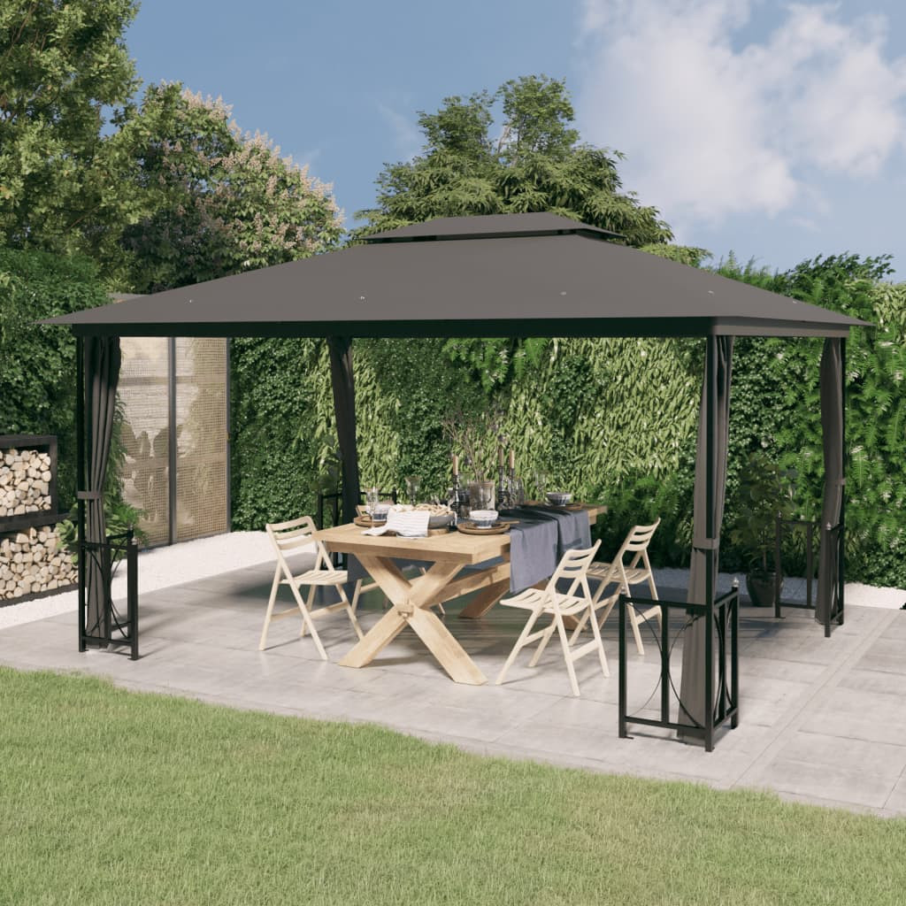 vidaXL Pavillon mit Seitenwänden & Doppeldach 3x4 m Anthrazit