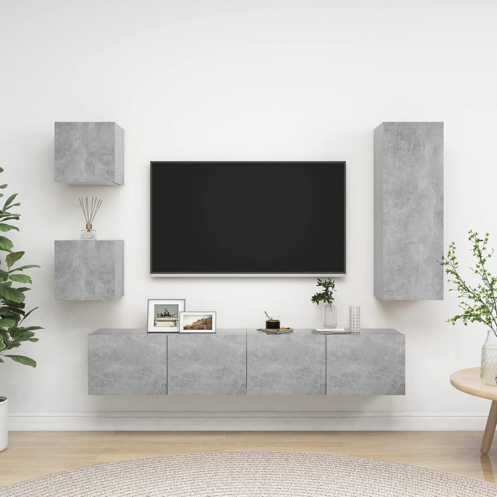 vidaXL 5-tlg. TV-Schrank-Set Betongrau Holzwerkstoff