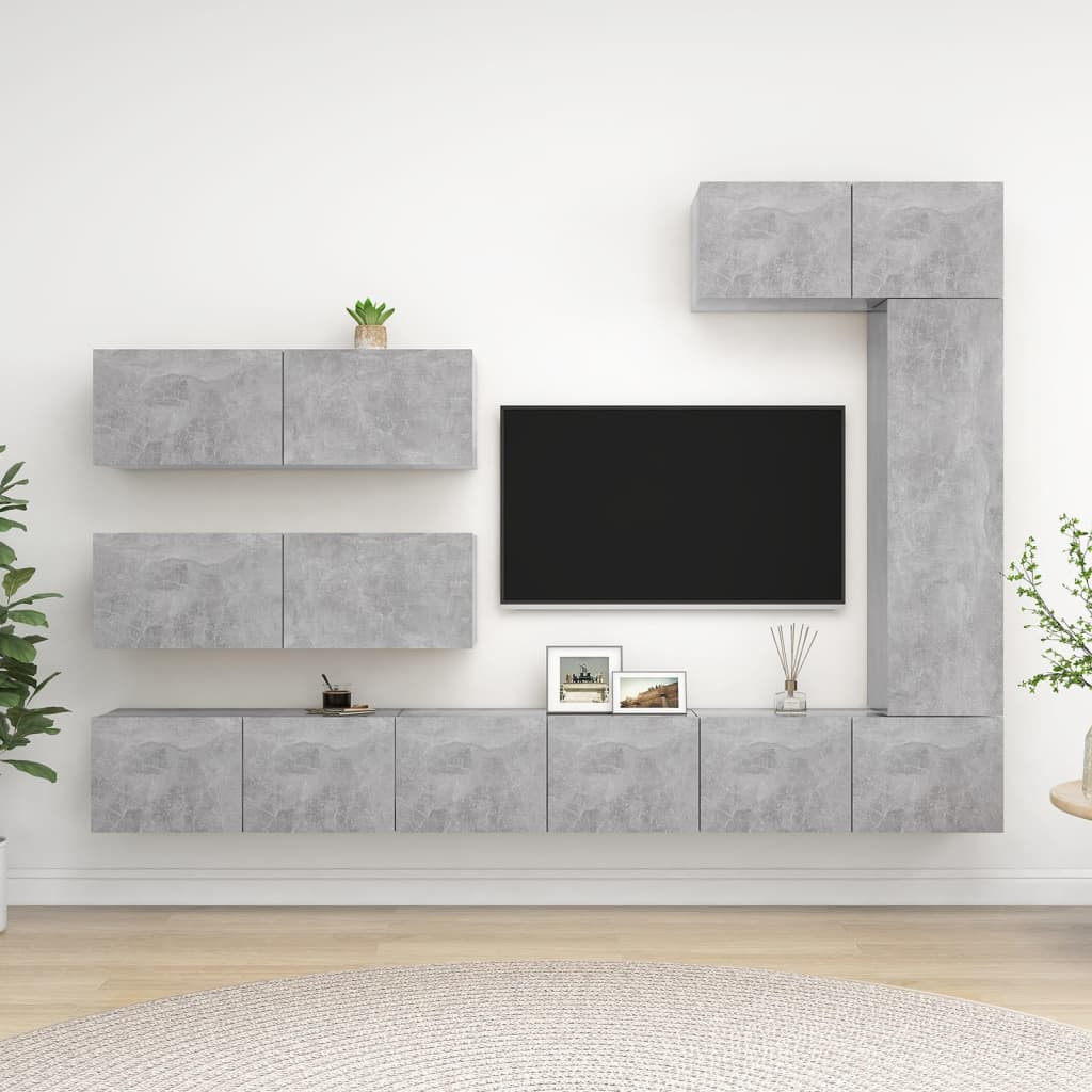 vidaXL 7-tlg. TV-Schrank-Set Betongrau Holzwerkstoff