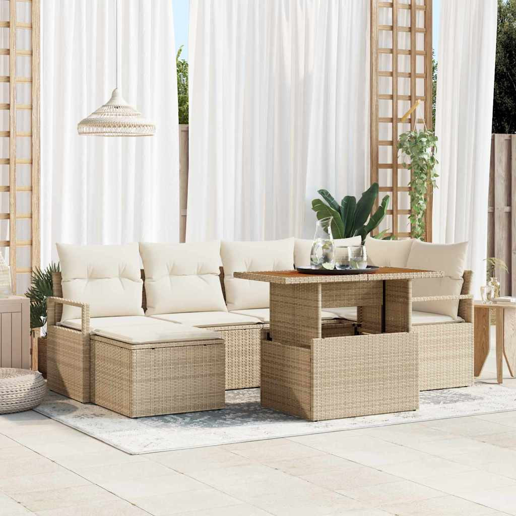vidaXL Gartensofa-set 7 pcs Beige Poly-Rattan