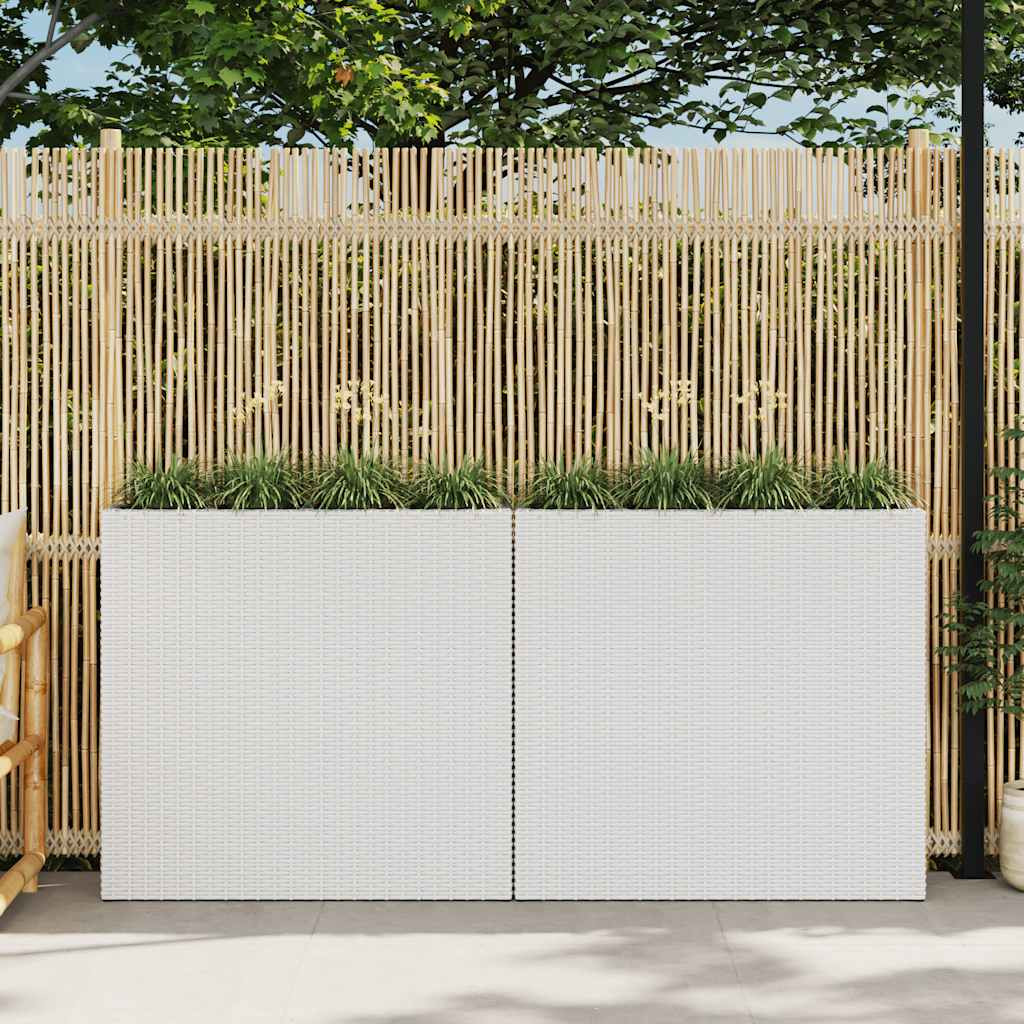 vidaXL Garten-Hochbeet mit 4 Töpfen 2 Stk. Poly Rattan Weiß