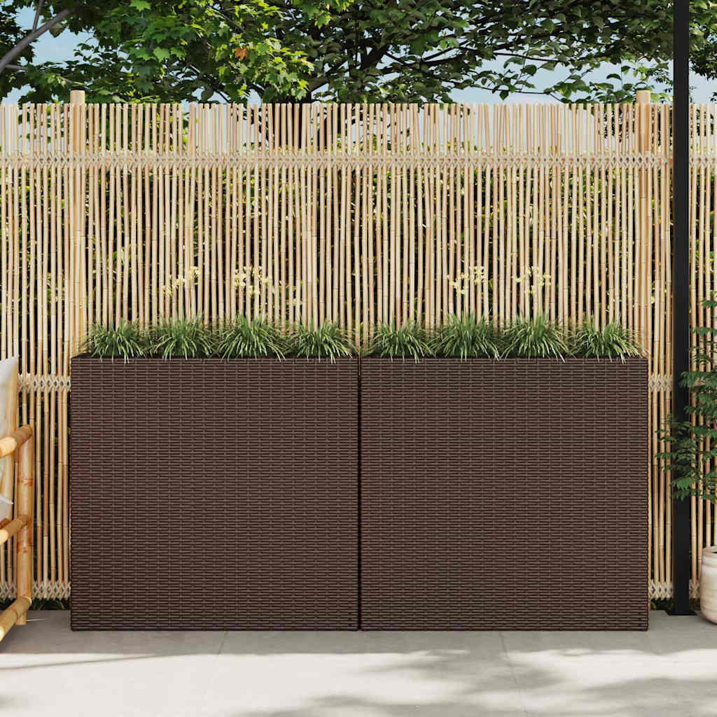 vidaXL Garten-Hochbeet mit 4 Töpfen 2 Stk. Poly Rattan Braun