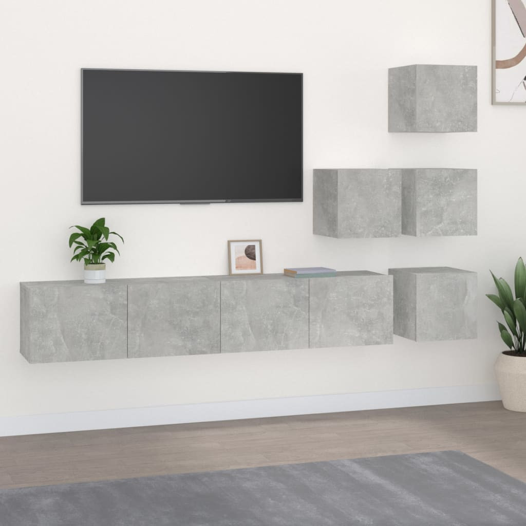 vidaXL TV-Wandschrank Betongrau Holzwerkstoff