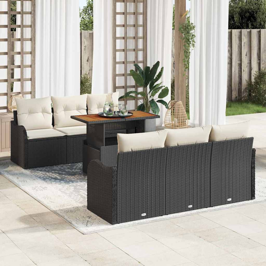 vidaXL Gartensofa-set mit Kissen 7 pcs Schwarz und Creme Poly-Rattan