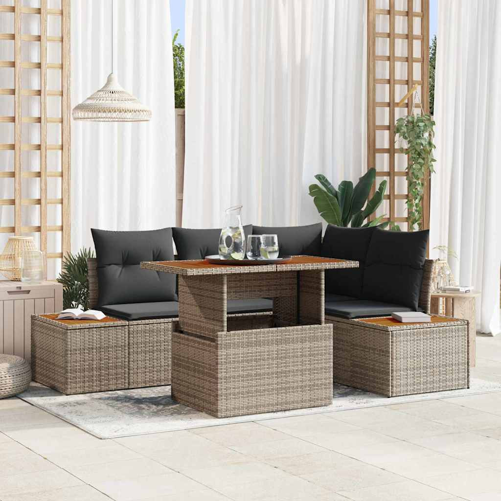 vidaXL Gartensofa-set 5 Stk. Grau und Braun