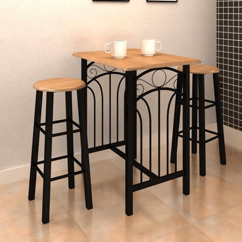 vidaXL Bartisch- und Hocker-Set 3-tlg. Holz und Stahl