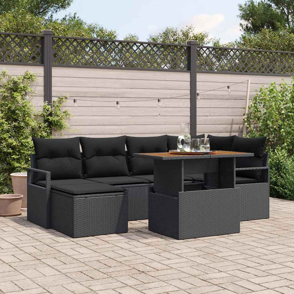 vidaXL Gartensofa-set 7 pcs Schwarz Poly-Rattan