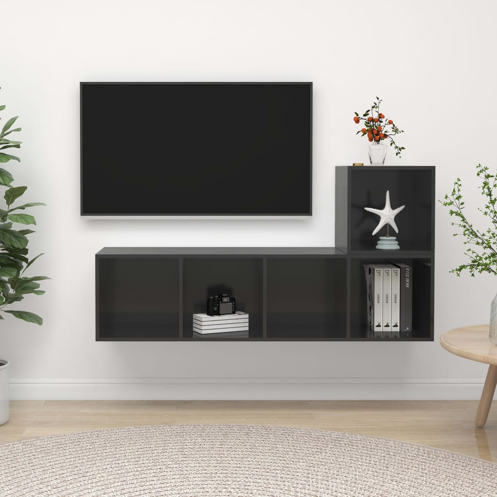 vidaXL 2-tlg. TV-Schrank-Set Hochglanz-Grau Holzwerkstoff