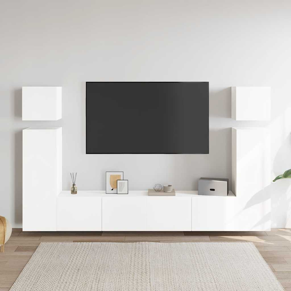 vidaXL 8-tlg. TV-Schrank-Set Weiß Holzwerkstoff
