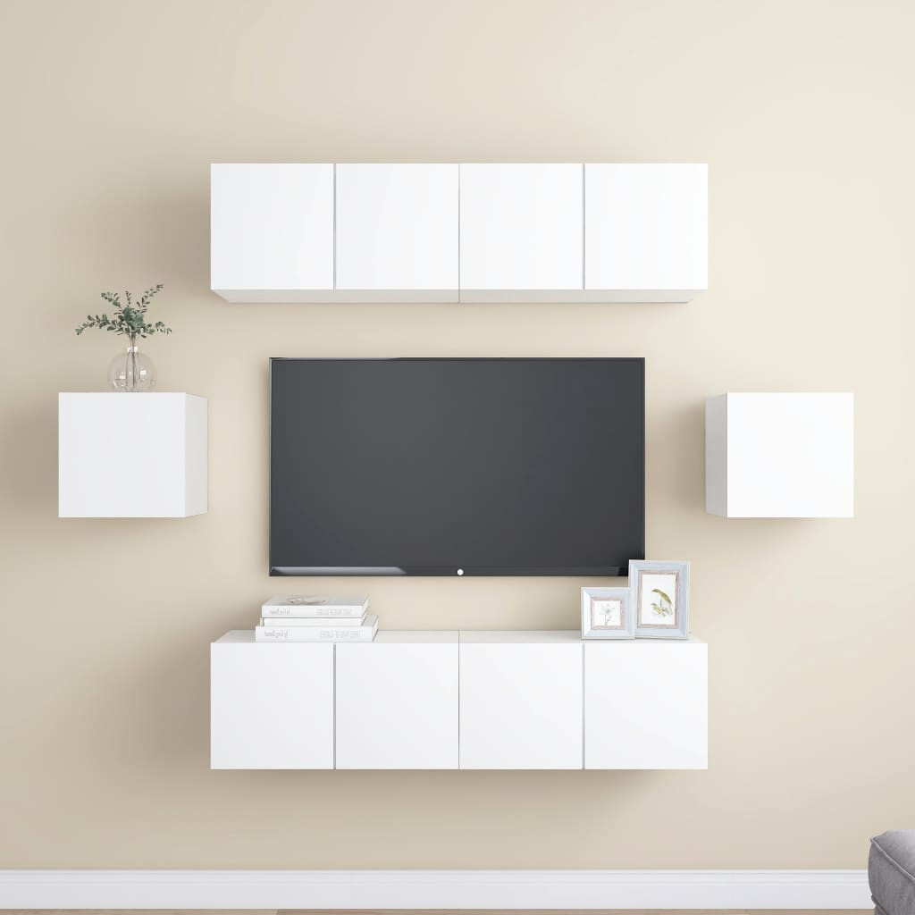 vidaXL 6-tlg. TV-Schrank-Set Weiß Holzwerkstoff