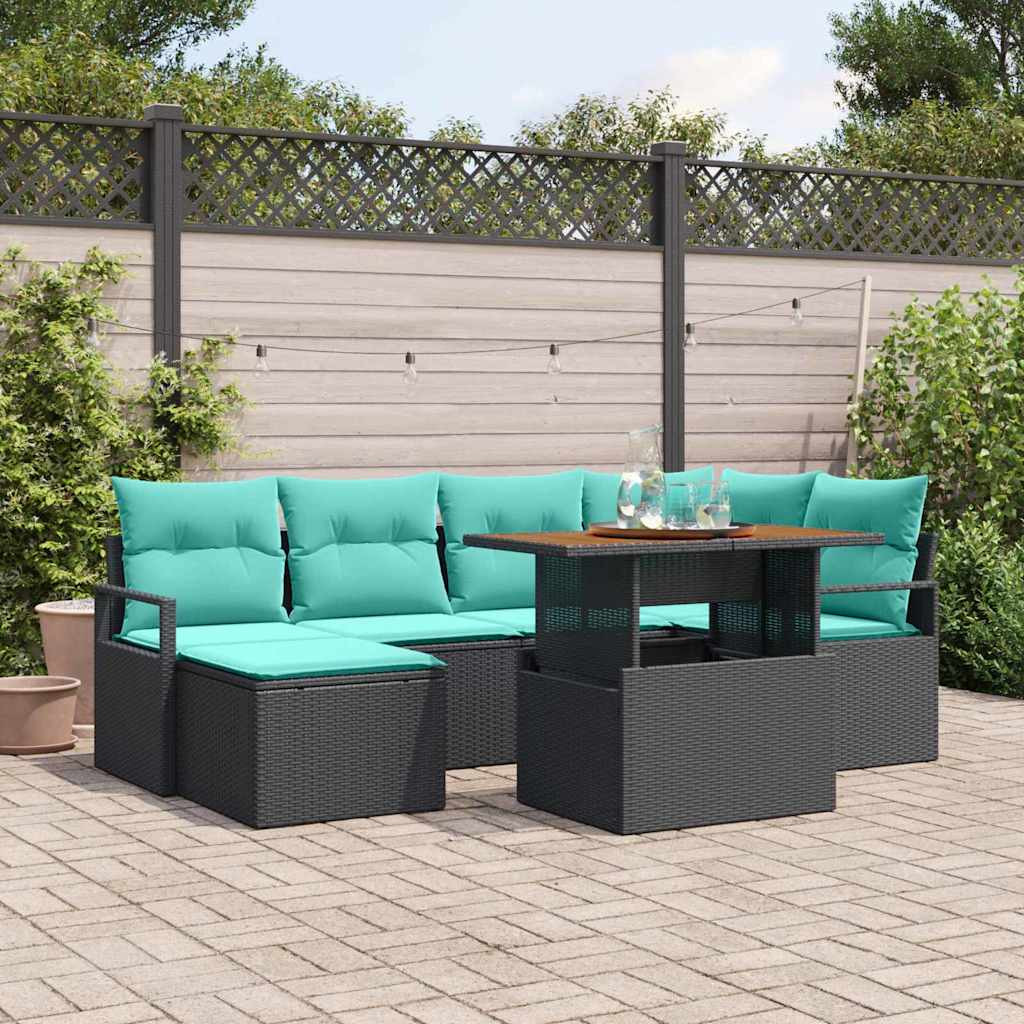 vidaXL Gartensofa-set 7 pcs Schwarz und Türkis Poly-Rattan