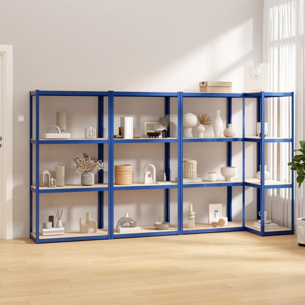 vidaXL Regale mit 4 Böden 4 Stk. Blau Stahl & Holzwerkstoff