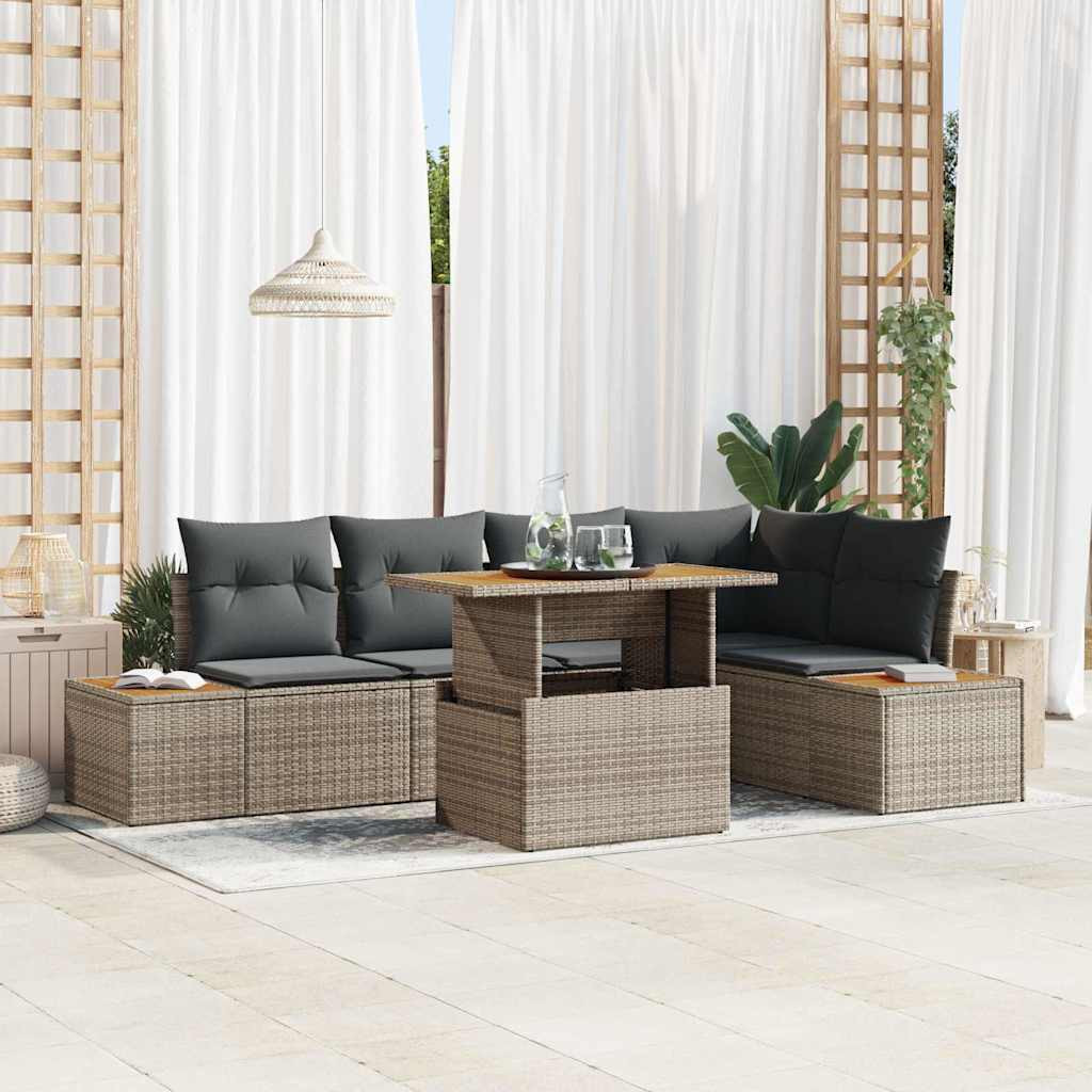 vidaXL Gartensofa-set 6 Stk. Grau Poly-Rattan