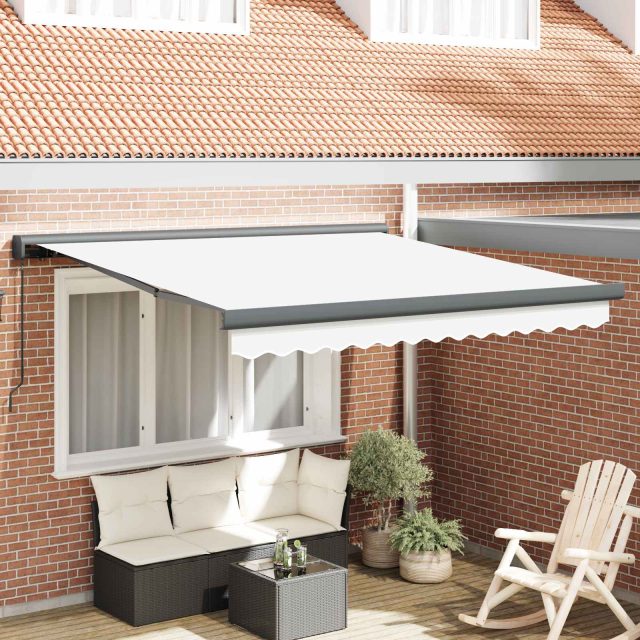 vidaXL Ausziehbare Markise Weiß 350 x 250 cm Leinen und Aluminium