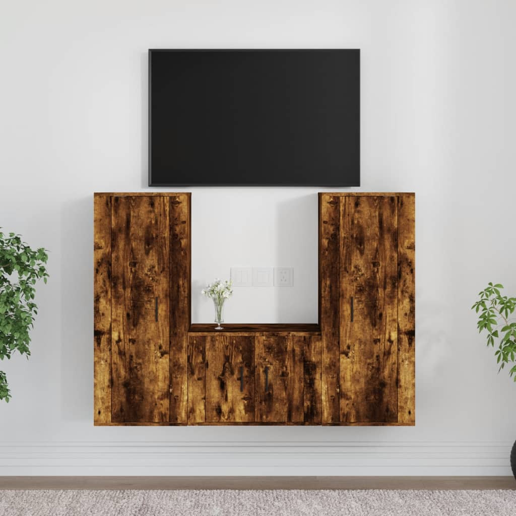 vidaXL 3-tlg. TV-Schrank-Set Räuchereiche Holzwerkstoff