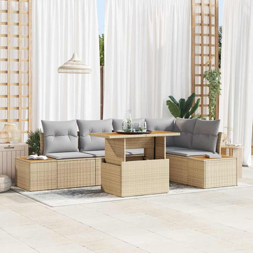 vidaXL Gartensofa-set 6 Stk. Beige Poly-Rattan