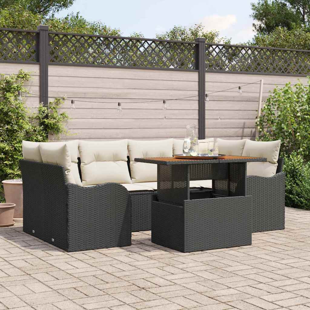 vidaXL Garten-Sofa-Set mit Kissen 7 pcs Schwarz und Creme